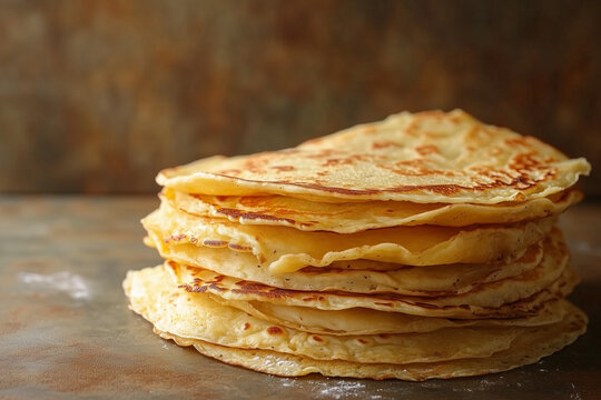 Mouthwatering golden brown vegan pancakes stacked high, celebrating shrove tuesday with plant based breakfast indulgence copy space
