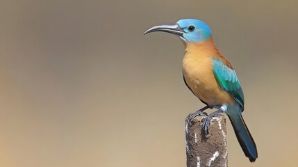 Fototapeta premium Stunning Blue-crowned Motmot Bird Perched on Post