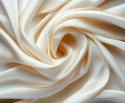 Luxurious cream silk fabric draped gracefully, showcasing its smooth texture and elegant sheen under soft lighting. Generative AI