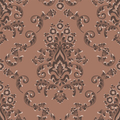 Damask Mocha Mousse seamless pattern element. Vector classical luxury old fashioned damask ornament, royal victorian seamless texture for wallpapers, textile. Vintage floral baroque template.
