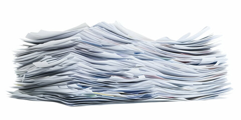 Large Stack of Papers Forms a Messy Pile on a White Background