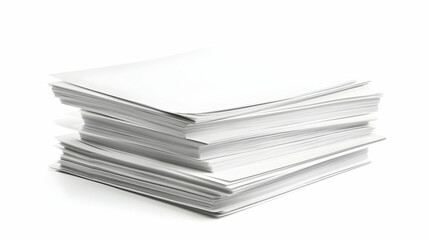 Stacks of Blank Paper Sheets Form a Neat Pile on a White Background