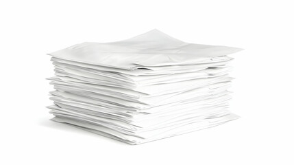 A Stack of Blank White Papers Creates a Tower of Information Against a White Background