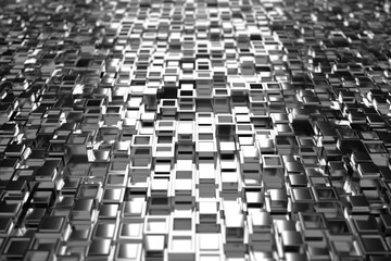Fototapeta premium Abstract metallic geometric pattern with reflective cubes. 3d render