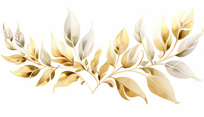 watercolor and gold leaves herbal illustration