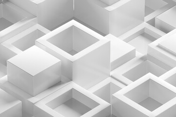Obraz premium Geometric abstract pattern with interlocking cubes in white. 3d render.