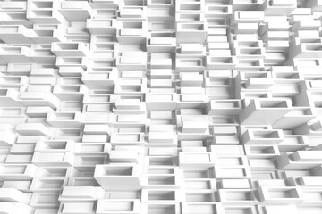 Abstract geometric architecture with stacked boxes and cubes. 3d render