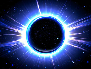 Dark Sphere Emits Radiant Blue Light in Cosmic Space with Stars Abstract Background
