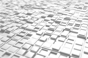 Abstract geometric grid with white cubes and rectangles for modern design. 3d render