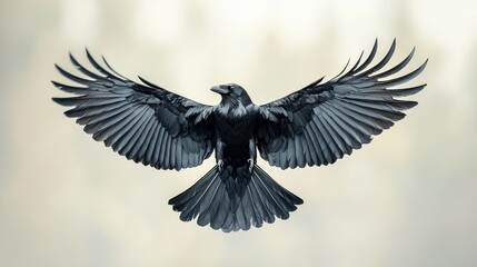 Obraz premium A Raven in Flight Wings Spread Wide