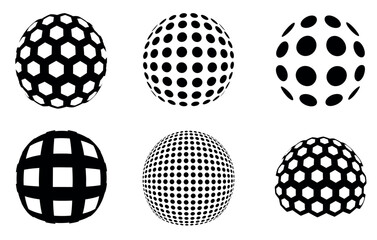 Modern and abstract vector icon set featuring three-dimensional spheres representing technology, science, and innovation. Virtual reality, with smooth gradients, spotted textures, and twisted shapes