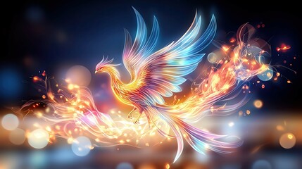 Fototapeta premium fantasy phoenix fire bird glowing in flames – powerful fantasy phoenix fire bird symbol of rebirth – magical fantasy phoenix fire bird transformation and energy concept