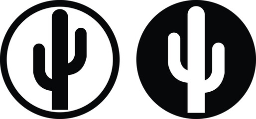Cactus in a circle vector icon set. Desert symbol. Saguaro cactus black silhouette.  flat design in trendy style. Vector