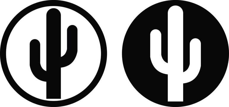 Cactus in a circle vector icon set. Desert symbol. Saguaro cactus black silhouette.  flat design in trendy style. Vector