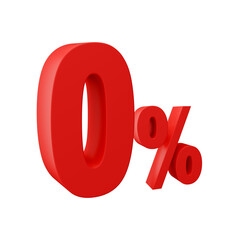 Number 0 percent of red color 3d sign percent discount on isolated background.red and White on a Transparent Background