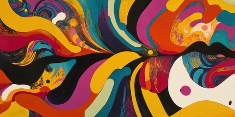 Obraz premium A 1960s psychedelic artwork with swirling colors and bold typography
