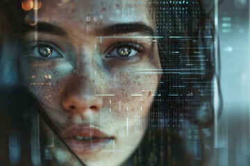 Woman programmer working with futuristic interface using artificial intelligence and deep learning algorithms