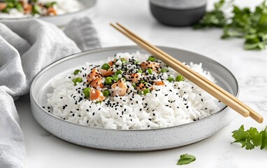 Delicious Salmon Rice Bowl with Peas and Sesame Seeds