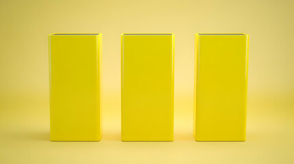 Three Bright Yellow Rectangular Columns Stand on a Soft Yellow Background