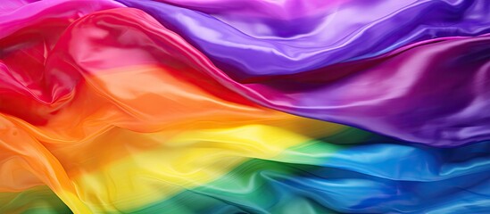 Colorful rainbow flag fabric gracefully flowing with vibrant hues of red, orange, yellow, green, blue, and purple, symbolizing LGBTQ pride and unity.