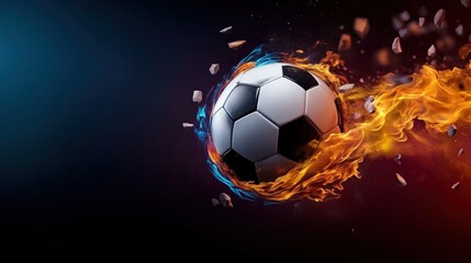 Naklejka premium Dynamic soccer action stadium sports photography fiery background low angle energy and passion