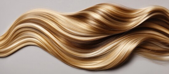 Elegant flowing long blonde and brown hair strands on a soft grey background capturing the luster and health of vibrant hair textures