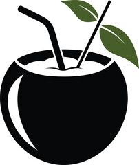 Coconut Drink Silhouette Vector Illustration Design