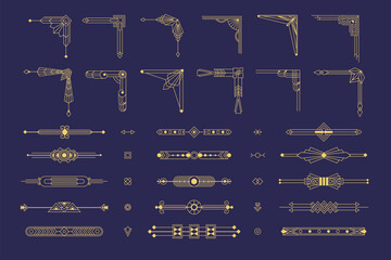 Art deco corners. Elegant decorative frame border elements, luxury calligraphic graphic design collection for certificate, invitation. Vector set