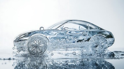 car in water with bubbles isolated on white background