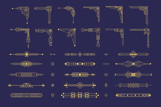 Art deco corners. Elegant decorative frame border elements, luxury calligraphic graphic design collection for certificate, invitation. Vector set