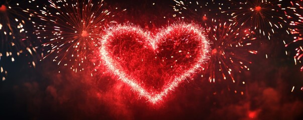 Heart-shaped fireworks in vibrant night sky celebration display