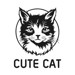 cute cat logo design with black colour