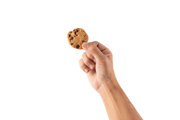 Male hand holding a cookie isolated no background