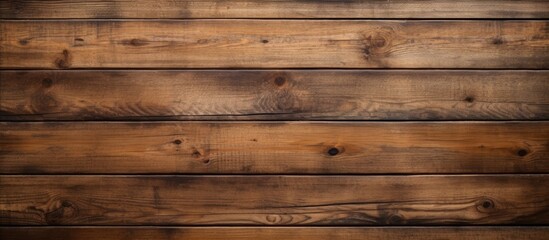 Naklejka premium Rustic wooden texture with dark brown planks featuring natural grain patterns, arranged horizontally to create a warm and inviting background.