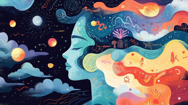Symbolic representation of the subconscious conscious and unconscious mind illustrated with dream analysis elements