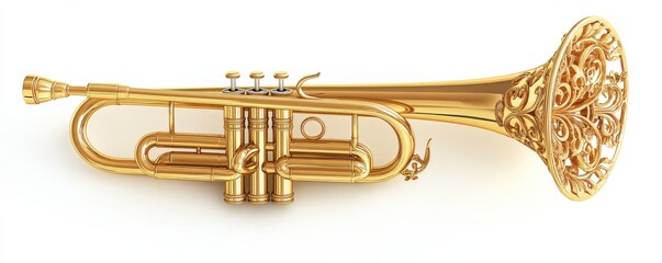 Obraz premium Ornate gold trumpet with intricate floral engravings on white background