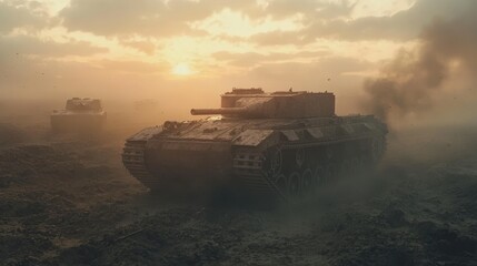Naklejka premium Thick Swirling Clouds of Dark Ash Over Battlefield at Dusk