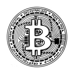 Bitcoin, hand-drawn pencil drawing, illustration, black, transparent background, PNG