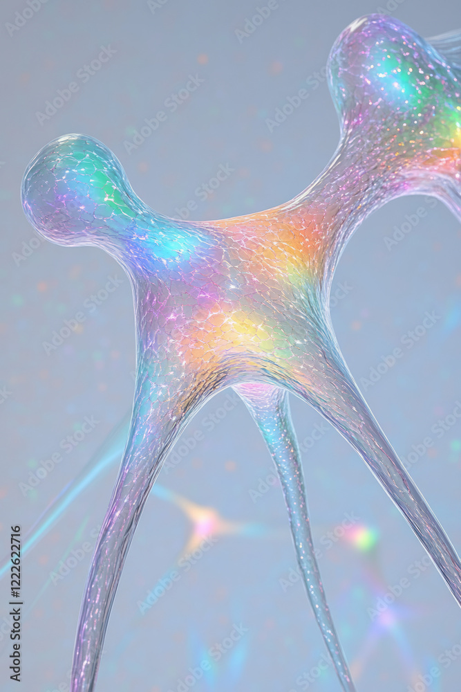 Aufkleber A vibrant, three-dimensional close-up of two neuron endings where neurotransmitters are visibly tran