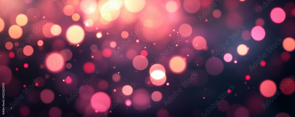 Poster glowing pink and orange bokeh abstract light background with soft circular patterns