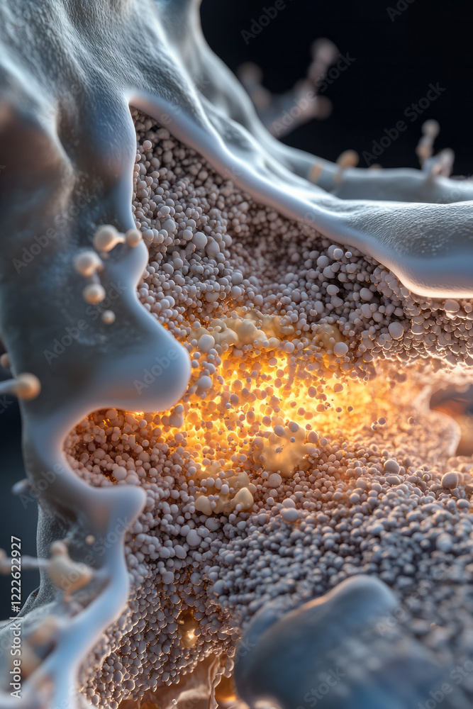 Aufkleber an educational 3d graphic where the synaptic cleft is magnified, displaying vesicle fusion and recep