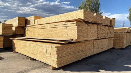 Massive Stack of Plywood Lumber for Construction