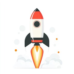 Rocket launching into the sky against a white background