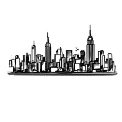 Obraz premium New York City, Skyline, hand-drawn pencil drawing, illustration, black, transparent background, PNG