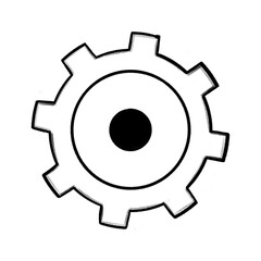 Technology, gear wheel, hand-drawn pencil drawing, illustration, black, transparent background, PNG