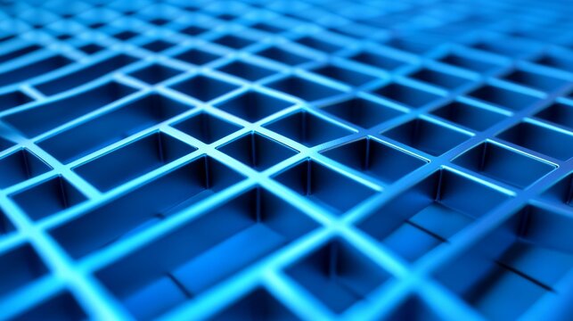Futuristic blue digital grid background with network technology lines, abstract 3d rendering, high-tech wallpaper design representing innovation, connectivity, and digital advancements