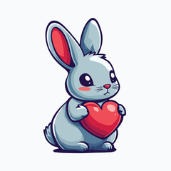 Obraz premium A cartoon rabbit with a heart in his hand vector illustration 