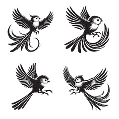 High-Quality Vector Silhouette of a Long-tailed Tit on White Background