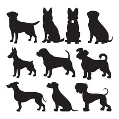 Set walking and standing dog silhouette in Vector icon