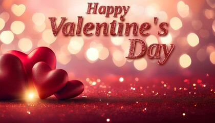 Naklejka premium Red hearts are glowing on a sparkling red background for valentine's day